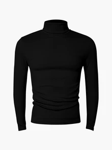 Manfinity Dauomo Men's Solid Color High Neck Long Sleeve Slim Fit Base Layer T-Shirt - Black - View 3