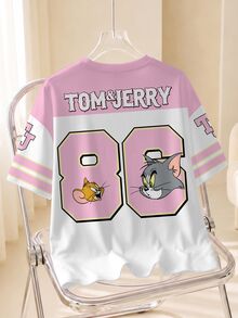 TOM & JERRY X SHEIN Women's Cute Cartoon Pattern Print Round Neck Short Sleeve T-Shirt - White - View 2