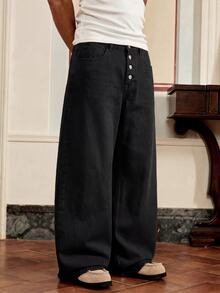 EASEVO Men's Plus Size Black Washed Elastic Waist Long Pants - Black - View 2