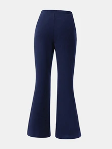 Girlism Teen Girls Elegant Solid Color Comfortable Asymmetrical Waist Flare Pants - Navy Blue - View 4