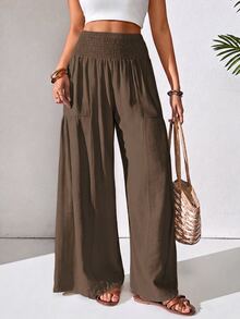 Rafferiza Women's Casual Wide Leg Loose Long Pants - Brown - View 4