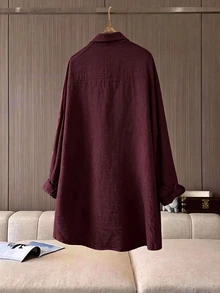 Franclia 大尺碼休閒鈕扣襯衫，簡約優雅百搭時尚舒適 - 中紫紅色 - 查看 2