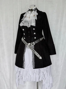 Sunspun Plus Size Women's Contrast Lace Long Sleeve Double Button Napoleon Jacket Halloween - Black - View 4
