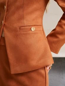 MOTF PREMIUM SET MANTEL DAN ROK CAMPURAN WOL UNTUK WANITA MUSIM GUGUR/DINGIN - Coffee Brown - View 6