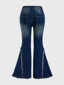 TWEEN GIRLS Tween GirlsDenim Jeans, Vintage Washed Color, Street Style Fashion, Distressed Washed Ripped Hem, Flared Leg, Versatile Fashion New Style - Blue - View 2