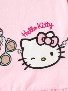HELLO KITTY AND FRIENDS | SHEIN Young Girl Letter Cartoon Print Casual Daily Summer Dress - Pink - View 5