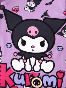 HELLO KITTY AND FRIENDS | SHEIN Young Girl Cartoon Print Round Neck Flutter Sleeve Casual Dress - Purple - View 5