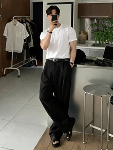 DAZY 男士短袖純色棕色圓領半開扣T恤 - 白色 - 查看 6
