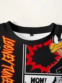 LOONEY TUNES X SHEIN 男士卡通圖案印花長袖套頭運動衫 - 白色 - 查看 5
