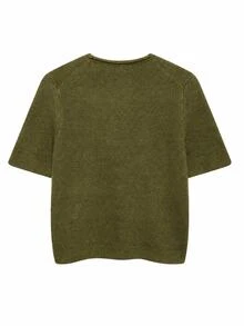 Olithes Women's Solid Color Short Sleeve Knit Top - Army Green - View 2