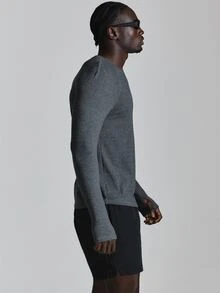 Musero Sport Long Sleeve Soft Active Crew Neck Top Muscle Fit Spring Summer Sports Activewear - Dark Grey - View 4
