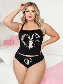 Plus Size Women Cherry 2-Piece Set - Black - View 5