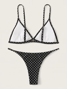 Swim Basics 2026 三角杯低腰波點印花比基尼兩件式泳衣 - 黑色 - 查看 2