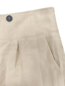 GlowEve CURVE Plus Size Women Solid Color Button Design Pocket Wide Leg Overalls Fall - Khaki - View 5