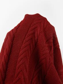SHEIN Rompi Rajut Kabel Bertekstur dengan Kerah Tinggi dan Detail Ikat Pinggang. Desain Tanpa Lengan, Ideal untuk Menciptakan Tampilan - Merah - View 8