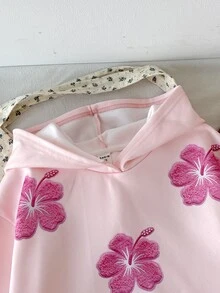 Tween女孩休閒簡約日常可愛粉色碎花圓領寬鬆T恤 - 粉色 - 查看 3