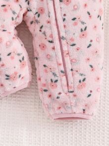 Cozy Pixies 女嬰保暖內裡加厚花卉圖案針織柔軟連帽長袖冬季連身衣 - 粉色 - 查看 6