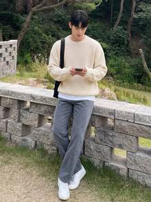 DAZY Men's Solid Color Casual Versatile Daily Wear Long Sleeve Sweater - Apricot - View 3
