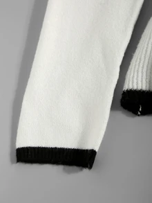 GlowEve CURVE Plus Size Button Striped Colorblock Ruffle Knit Cardigan - White - View 3