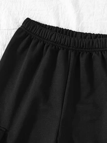 青少年女孩條紋落肩衛衣與配套運動長褲兩件套 開學季 - 黑色 - 查看 8