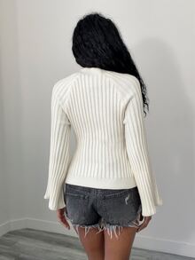 Elenzga Sweater Lengan Panjang Motif Kabel Gaya Jalanan Wanita untuk Kantor dan Perjalanan Sehari-hari - Aprikot - View 2