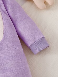 Girls' Fresh Purple Cartoon Embroidered One-Piece Cute Style Loungewear, Suitable For Home And Outdoor Wear, For Spring, Autumn And Winter - Purple - View 3