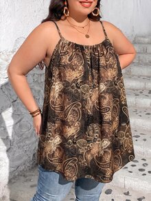 SHEIN CURVE+ 大尺碼女款夏季休閒寬鬆抓皺 - 棕色 - 查看 6