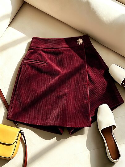 SHEIN Franclia Autumn/Winter Women's Skirt, Autumn Clothing, All-Season Women's Skirt, All-Season Outfit, Elegant Women's Skirt, A-Line Decorated Button Burgundy Women's Skirt, Elegant Outfit, Casual Outfit, Casual Skirt, Burgundy Women's Skirt, Elegant Party Women's Skirt,