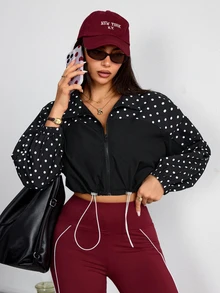 Slayform Women's Polka Dot Colorblock Casual Daily Outdoor Sports Jacket - Black and White - View 6