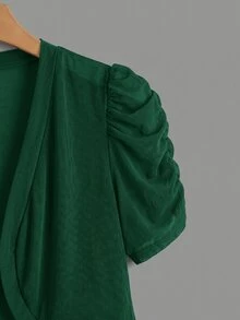 SHEIN Clasi Plus Petal Sleeve Open Front Crop Jacket - Dark Green - View 3