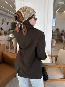 Solavon Women's Solid Color Lapel Neck Long Sleeve Casual Blazer - Coffee Brown - View 5