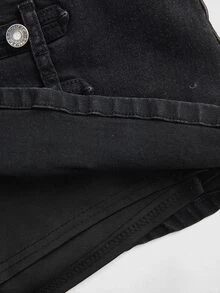 ROMWE Grunge Punk Punk Cavalry Button Design Mini Bodycon Plus Size Denim Skirt (With Built-In Lining Leggings) - Black - View 5