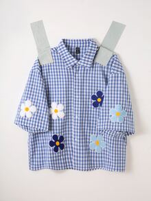 ROMWE MEN Street Life Men's Plus Size Floral Patch Short Sleeve Single-Breasted Casual Shirt - Blue - View 6