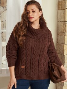 EMERY ROSE Plus Size Solid Color Pocket Long Sleeve Overcoat Casual Outerwear Fall Winter 2026 - Coffee Brown - View 9