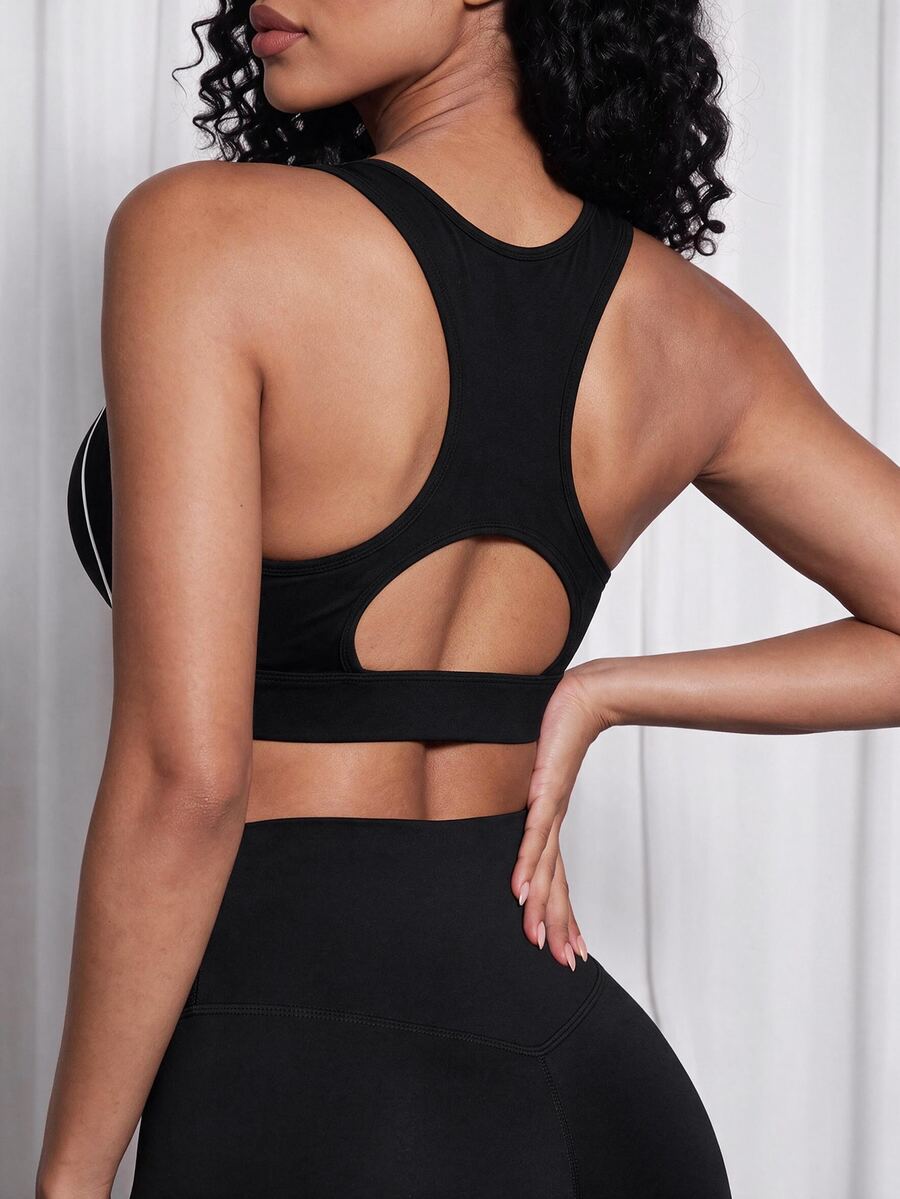 SHEIN Core Rhythm Women's Colorblock Trim Sports Bra - Black - View 1