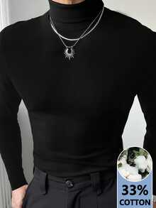 Manfinity Dauomo Men's Solid Color High Neck Long Sleeve Slim Fit Base Layer T-Shirt - Black - View 1