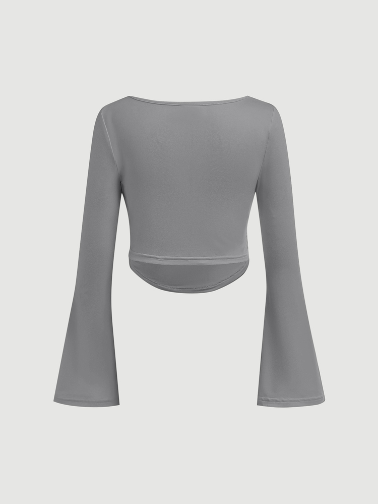 SHEIN Girlism Tween Girl Slim Fit Casual Crew Neck Pullover Flare Sleeve Pleated Design Long Sleeve T-Shirt - Grey - View 2