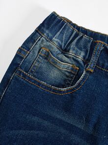 TWEEN GIRLS Tween GirlsDenim Jeans, Vintage Washed Color, Street Style Fashion, Distressed Washed Ripped Hem, Flared Leg, Versatile Fashion New Style - Blue - View 4