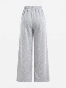 SHEIN Girlism 2件組青少年女孩純灰色冬季休閒度假返校復古寬鬆圖案連帽衛衣與運動長褲保暖運動套裝 - 灰色 - 查看 9