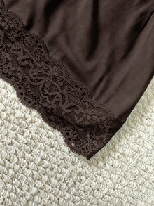 IslaSuriya Lace Patchwork Slim Fit Women's Camisole - Coffee Brown - View 3
