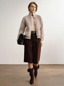Briarwyn Autumn/Winter Casual Versatile Solid Color Cardigan - Apricot - View 6
