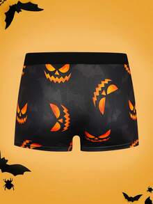 Notgurli Halloween Pumpkin Men's Boxer Briefs, Funny Pumpkin Head Print Comfortable Boys' Shorts - Multicolor - View 2