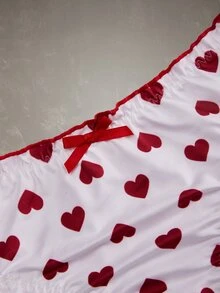 Esseday 3pcs/Set Pink Heart Print Frill Trim Sweet & Cute Women's Triangle Panties - Pink - View 7