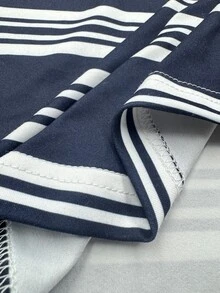 TONEVAULT Men's Striped Casual Daily Wear Polo Shirt - Navy Blue - View 6