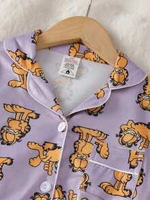 GARFIELD | SHEIN Tween Girl Cute Cartoon Print Long Sleeve Top And Pants Loungewear Set - Multicolor - View 4