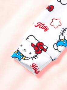 HELLO KITTY AND FRIENDS | SHEIN 少女字母印花長袖上衣與長褲居家服套裝 - 白色 - 查看 4