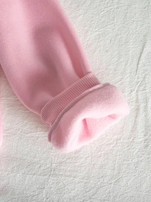 SHEIN Sparklyn 少女可愛櫻桃圖案條紋內裡連帽衛衣休閒長袖抓絨套頭衫秋冬日常上衣 - 粉色 - 查看 8