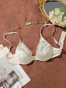 SHEIN Elacene 女款蕾絲無鋼圈內衣，1件裝 - 米色 - 查看 7