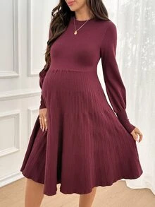 SHEIN Maternity Autumn/Winter Casual Knit Dress - Burgundy - View 4