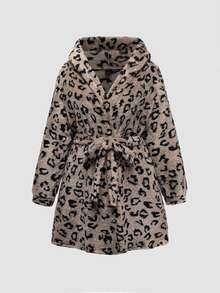 Chillnights Plus Size Winter Leopard Print Warm Hooded Robe - Multicolor - View 1